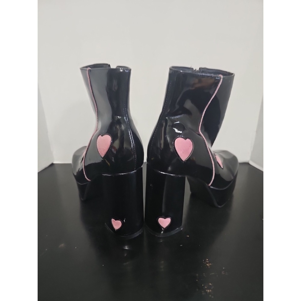 Lamoda Platform Ankle Boots Black Patent Heart Chunky Heel Size 5 Women - Picture 4 of 6